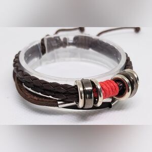 Men's bracelet leather braided layered‎ black new e81